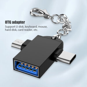 Adaptateur OTG 2 en 1 USB 3.0 femelle vers micro USB mâle et connecteur mâle USB C, convertisseur en alliage d’aluminium